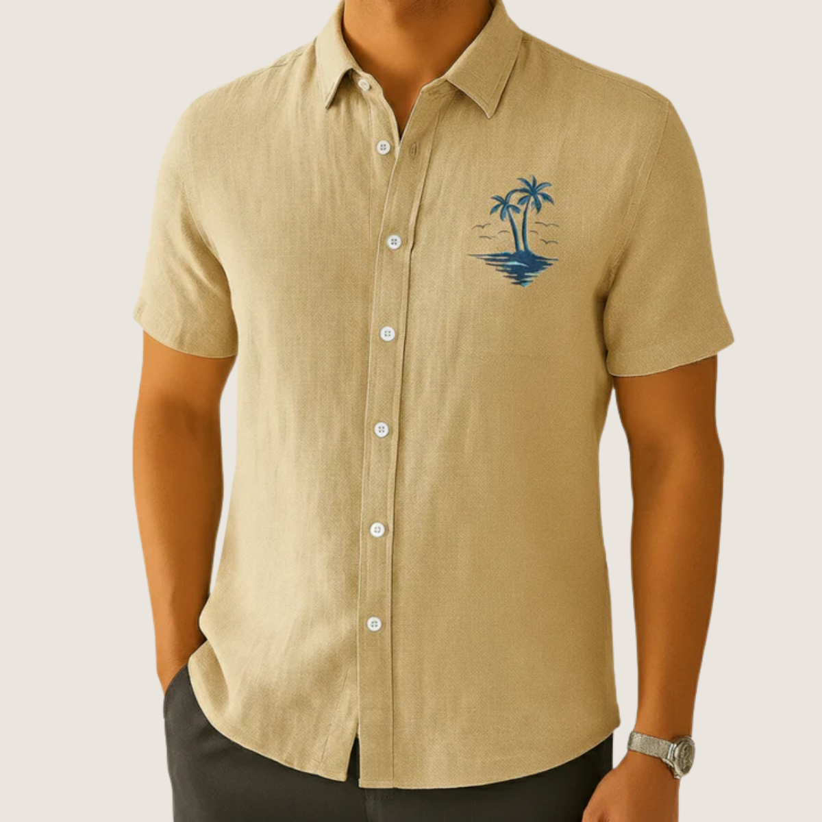 Jetta Chemise d’Été en Lin – Style Plage à Motifs Exotiques
