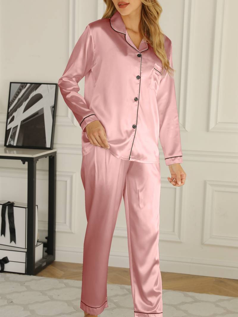 Pyjama Satin Femme Chemise et Pantalon Idée Cadeau