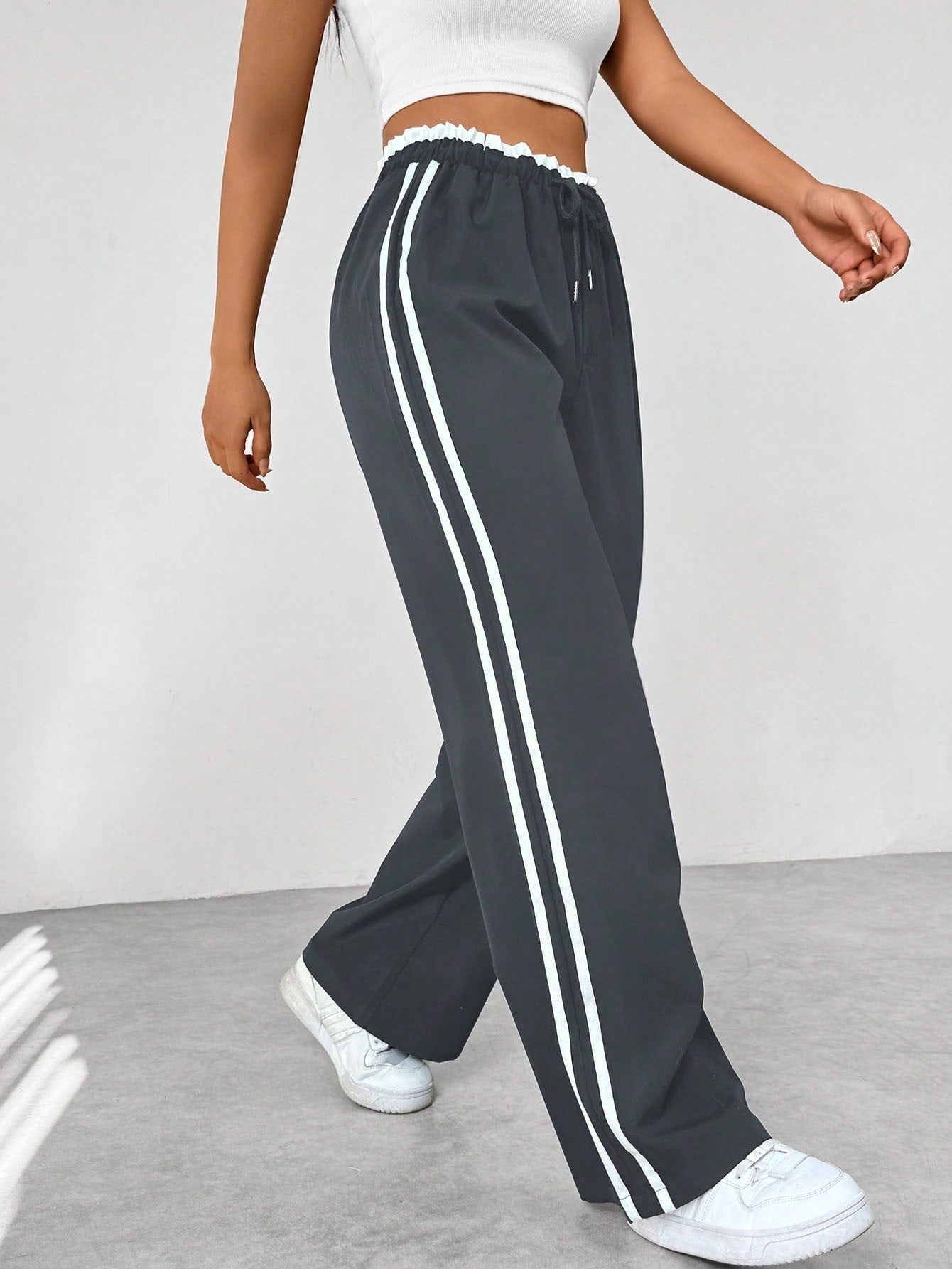 Pantalon Jogging Large Femme à Bandes Latérales