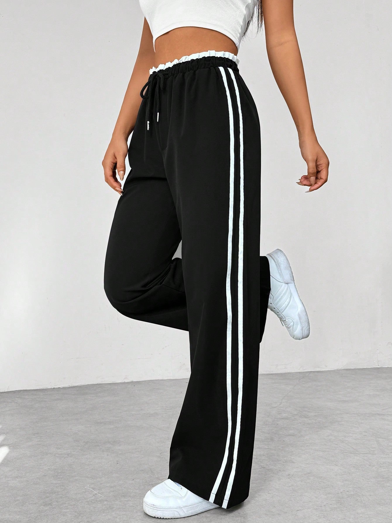 Pantalon Jogging Large Femme à Bandes Latérales