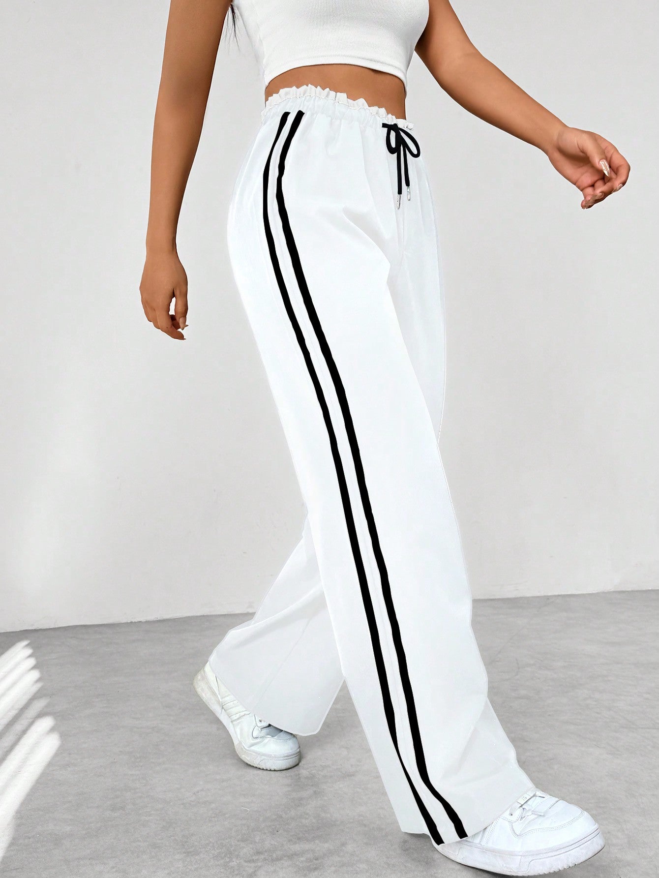 Pantalon Jogging Large Femme à Bandes Latérales