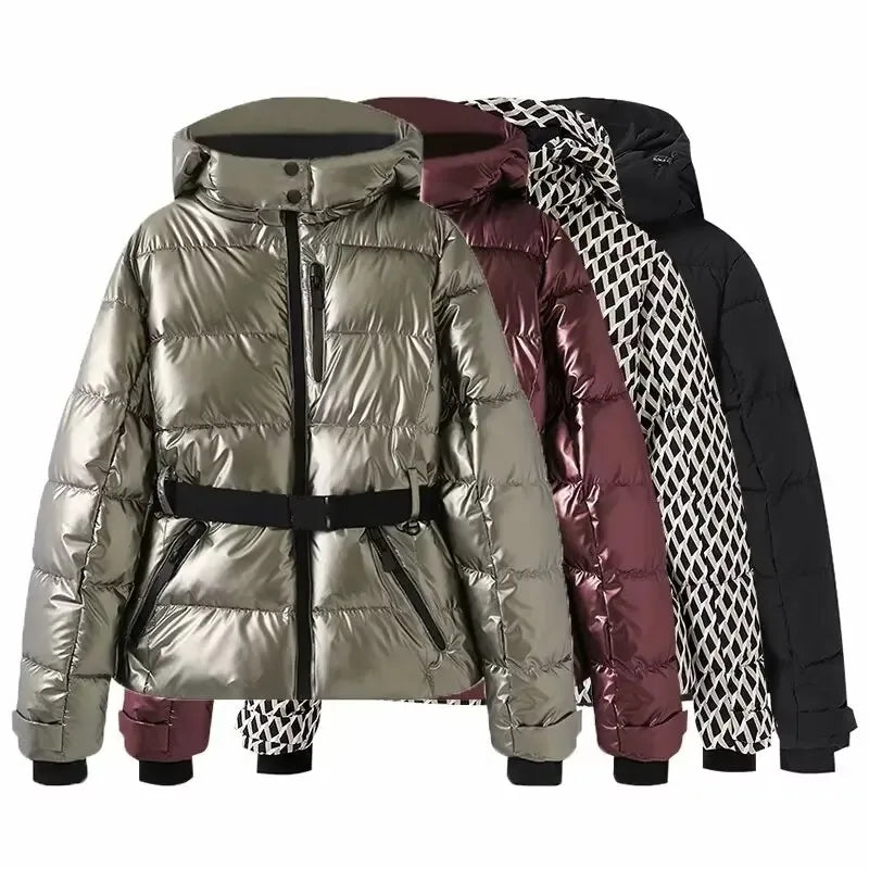 AuraBelt™ – Veste de Ski Matelassée Ceinturée Chaude, Coupe-Vent & Élégante