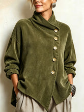 Pull en Velours Côtelé Femme Col Montant Boutons Dorés