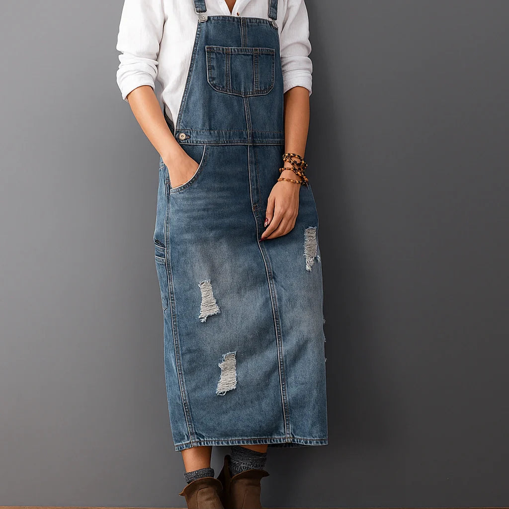 Jetta Robe chasuble en denim délavé avec fente arrière