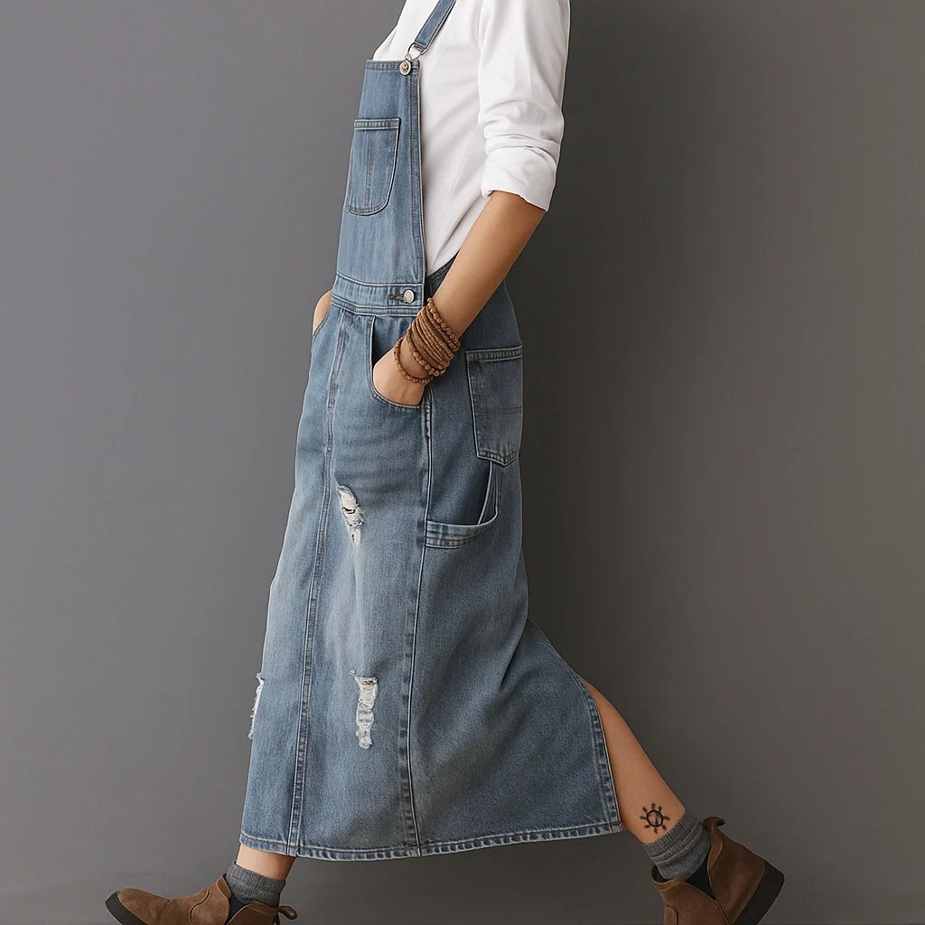 Jetta Robe chasuble en denim délavé avec fente arrière