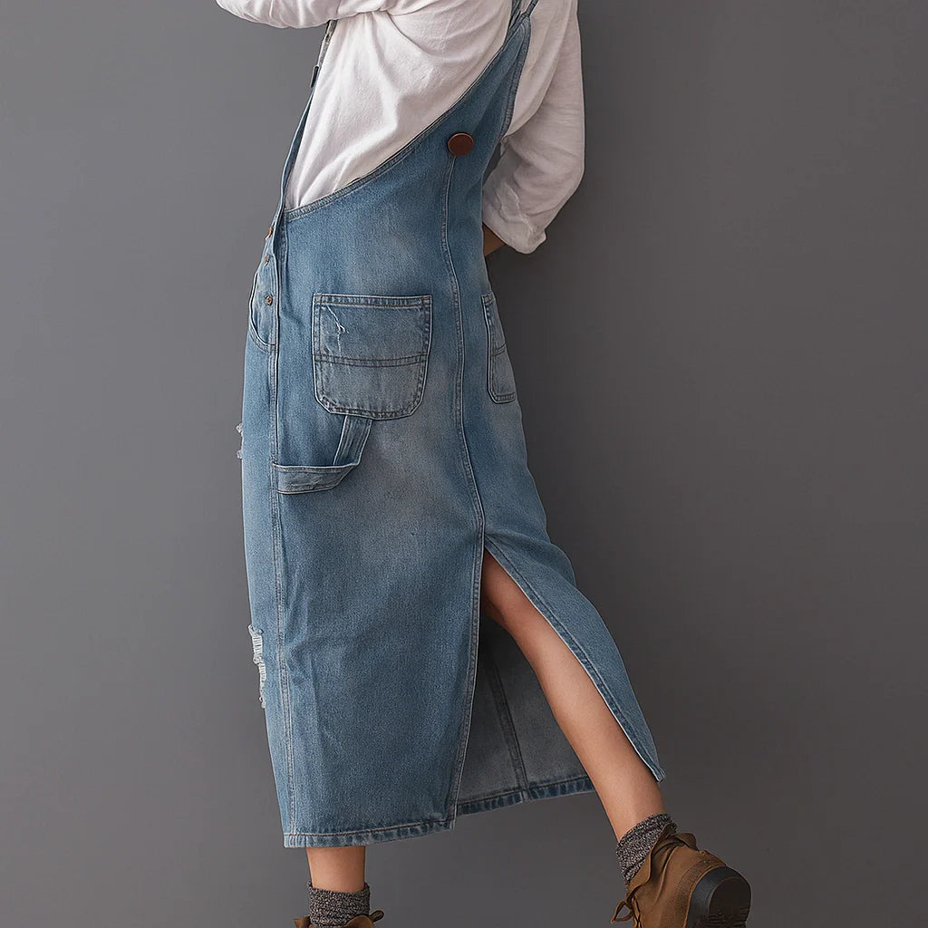 Jetta Robe chasuble en denim délavé avec fente arrière