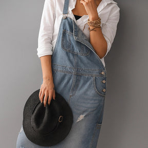 Jetta Robe chasuble en denim délavé avec fente arrière