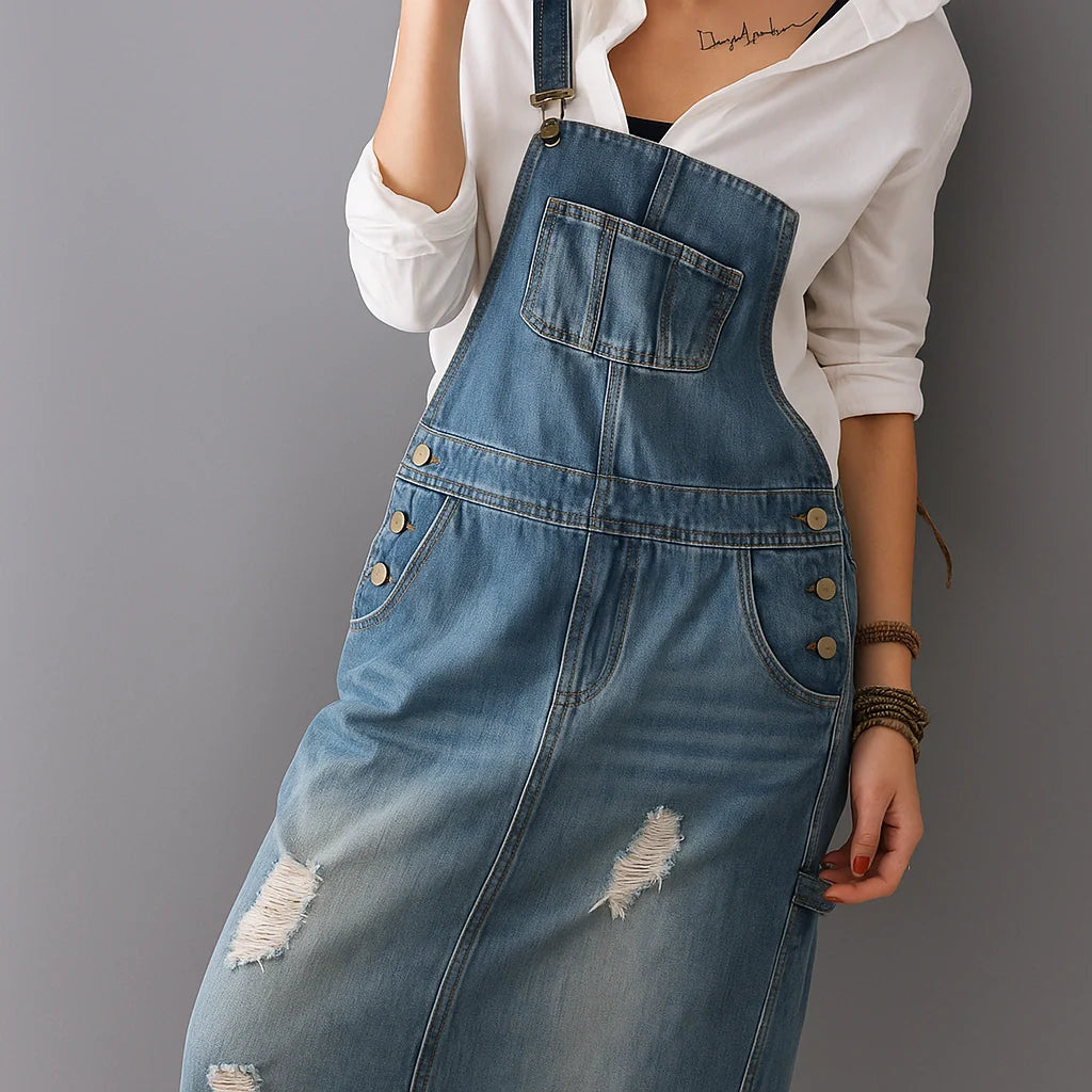 Jetta Robe chasuble en denim délavé avec fente arrière