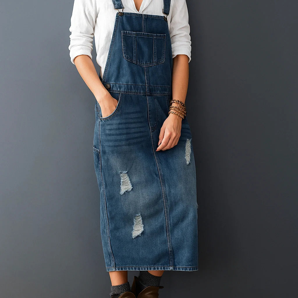 Jetta Robe chasuble en denim délavé avec fente arrière