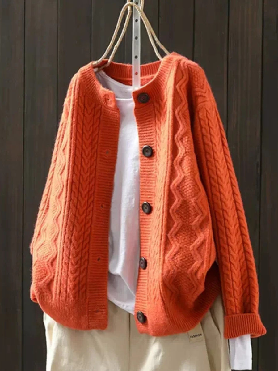 Gilet Torsadé Femme Col Rond Maille Douce