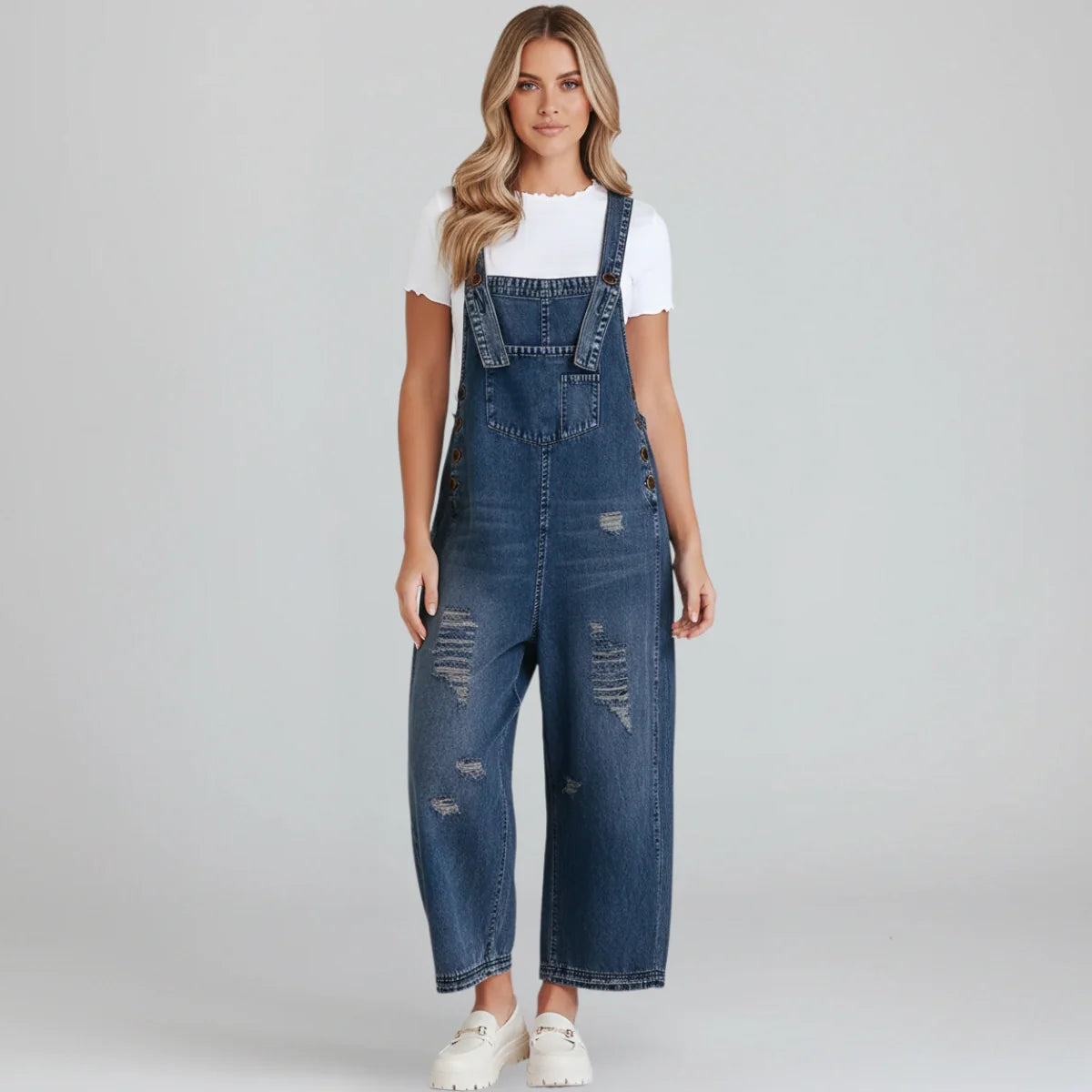 Jetta Salopette en denim décontractée à effet usé