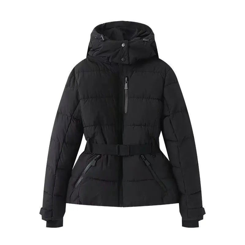 AuraBelt™ – Veste de Ski Matelassée Ceinturée Chaude, Coupe-Vent & Élégante