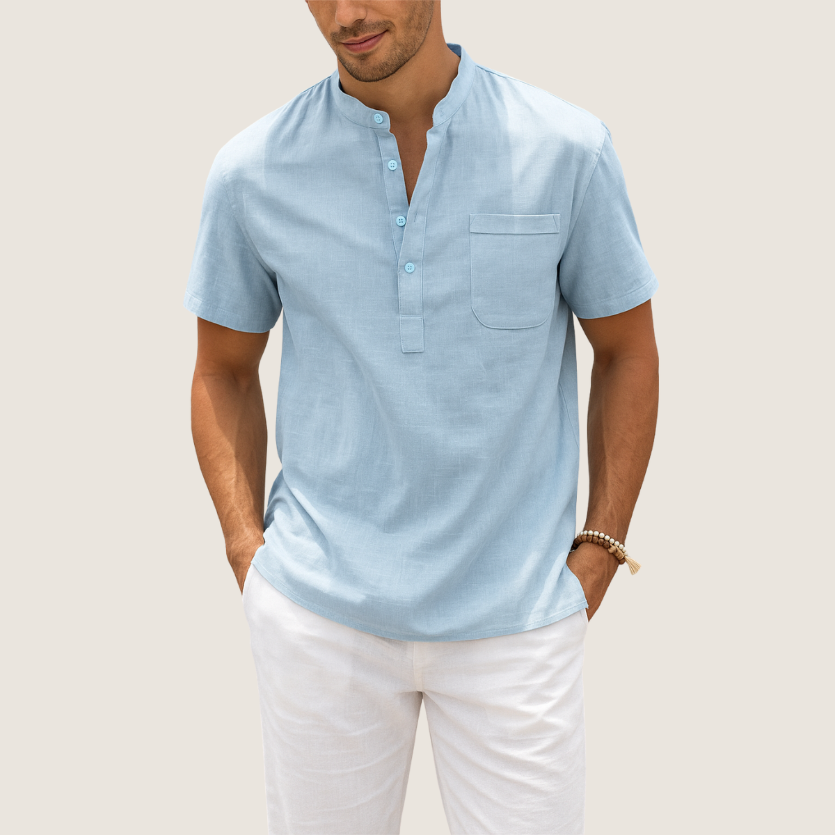 Jetta Chemise Lin & Coton – Col Henley Décontracté