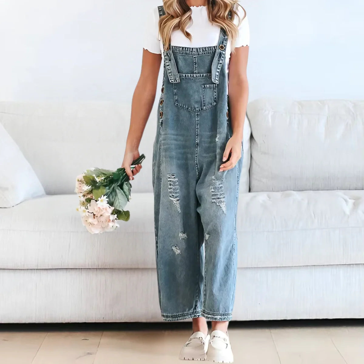 Jetta Salopette en denim décontractée à effet usé