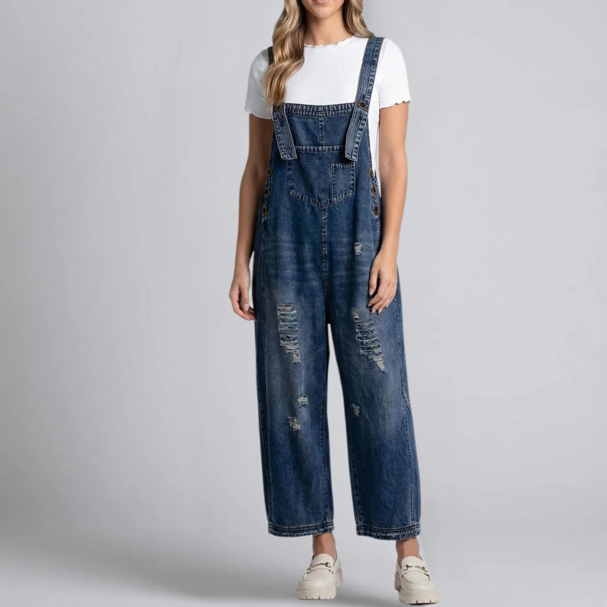 Jetta Salopette en denim décontractée à effet usé