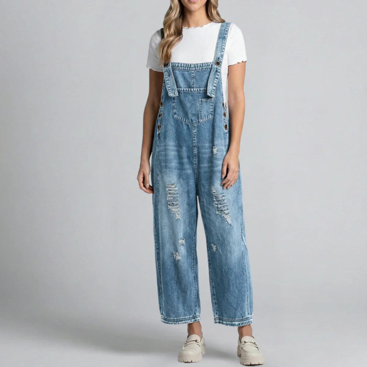 Jetta Salopette en denim décontractée à effet usé