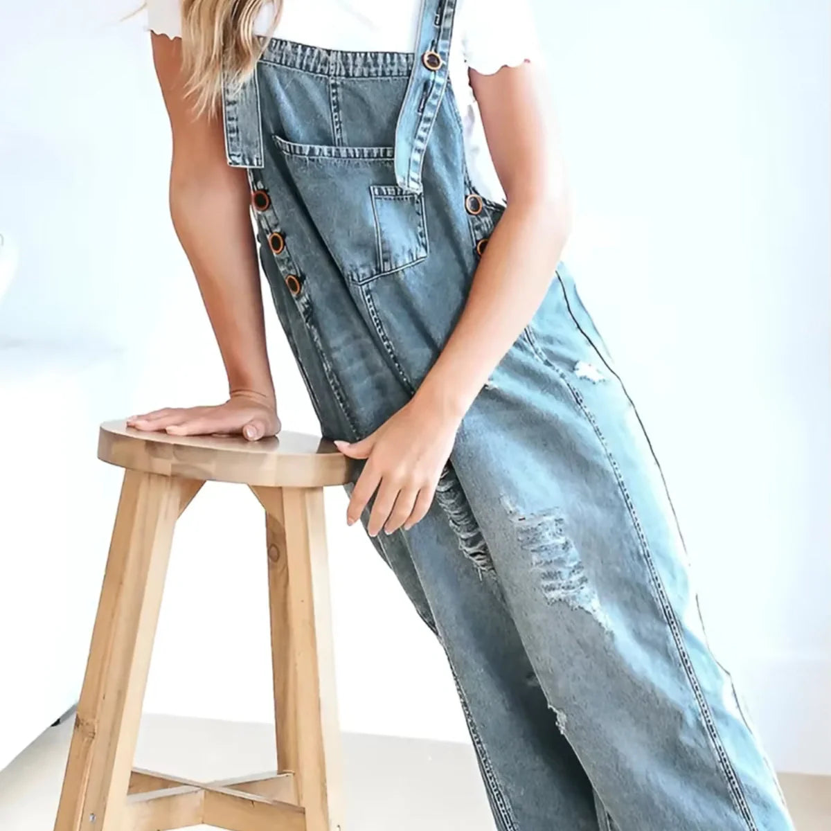 Jetta Salopette en denim décontractée à effet usé