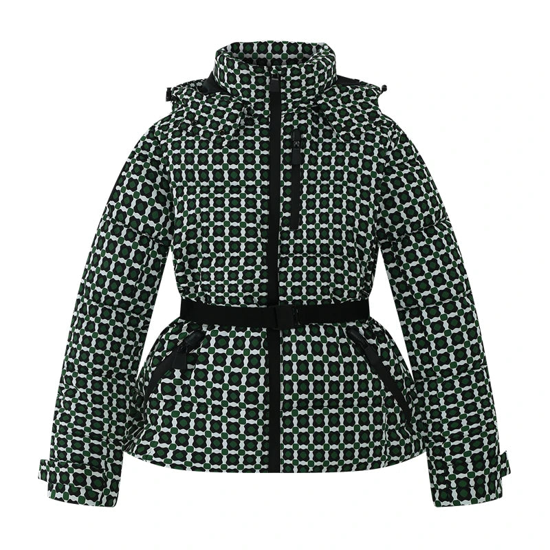 AuraBelt™ – Veste de Ski Matelassée Ceinturée Chaude, Coupe-Vent & Élégante