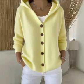 Gilet à Capuche Femme en Maille Boutonné