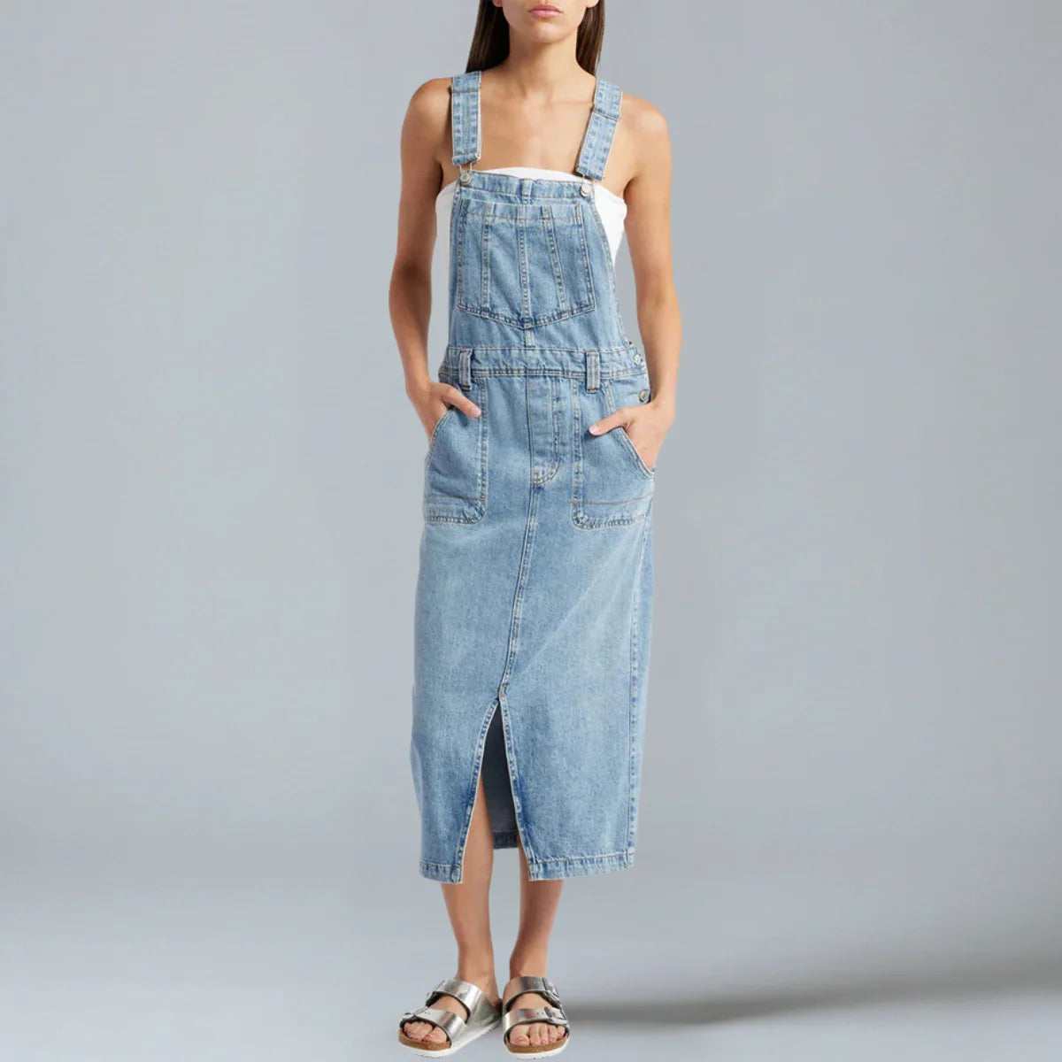 Jetta Robe chasuble en denim à fente avant