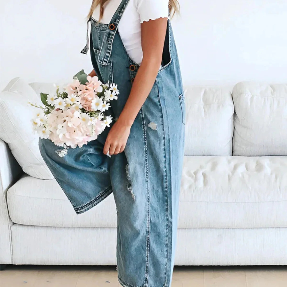 Jetta Salopette en denim décontractée à effet usé