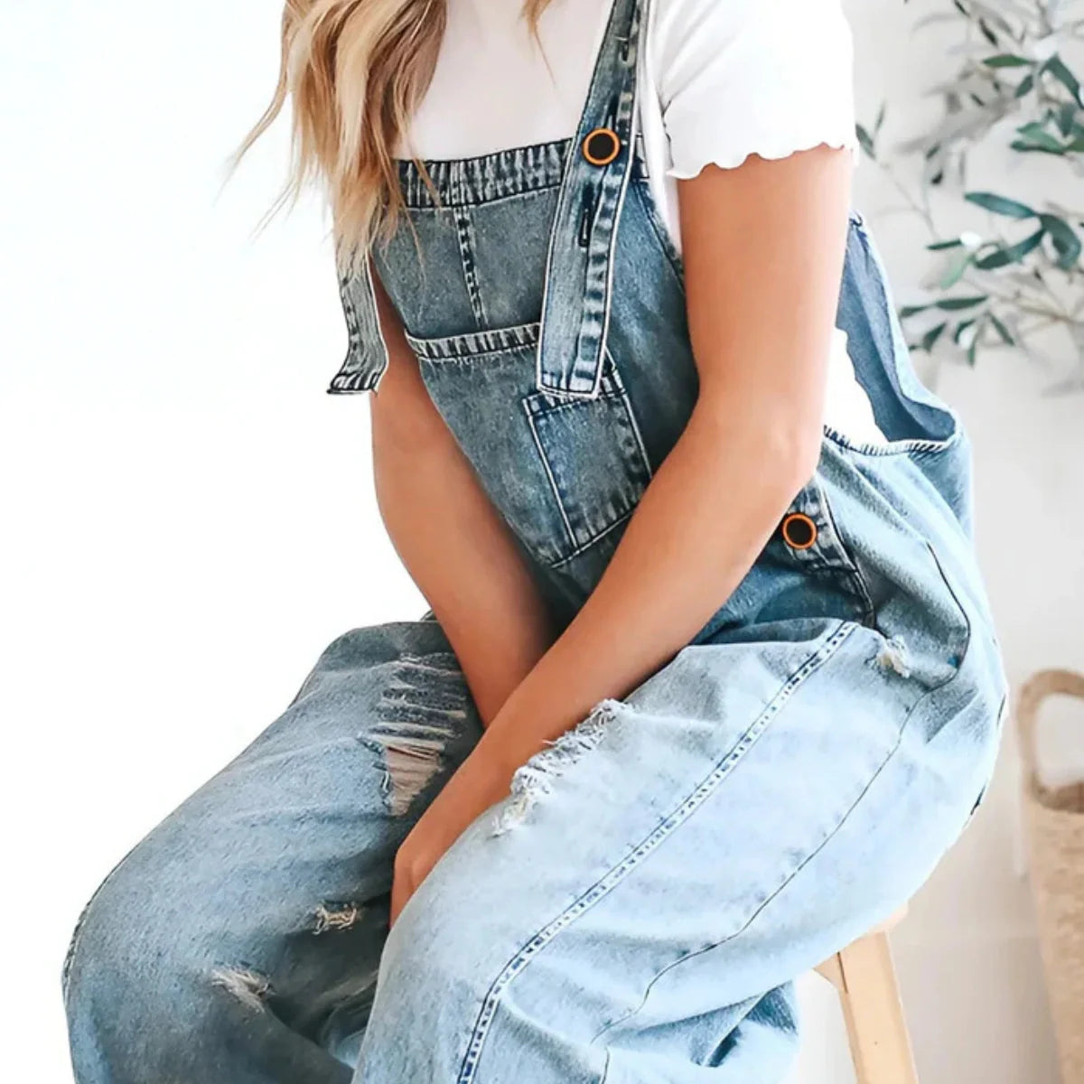 Jetta Salopette en denim décontractée à effet usé