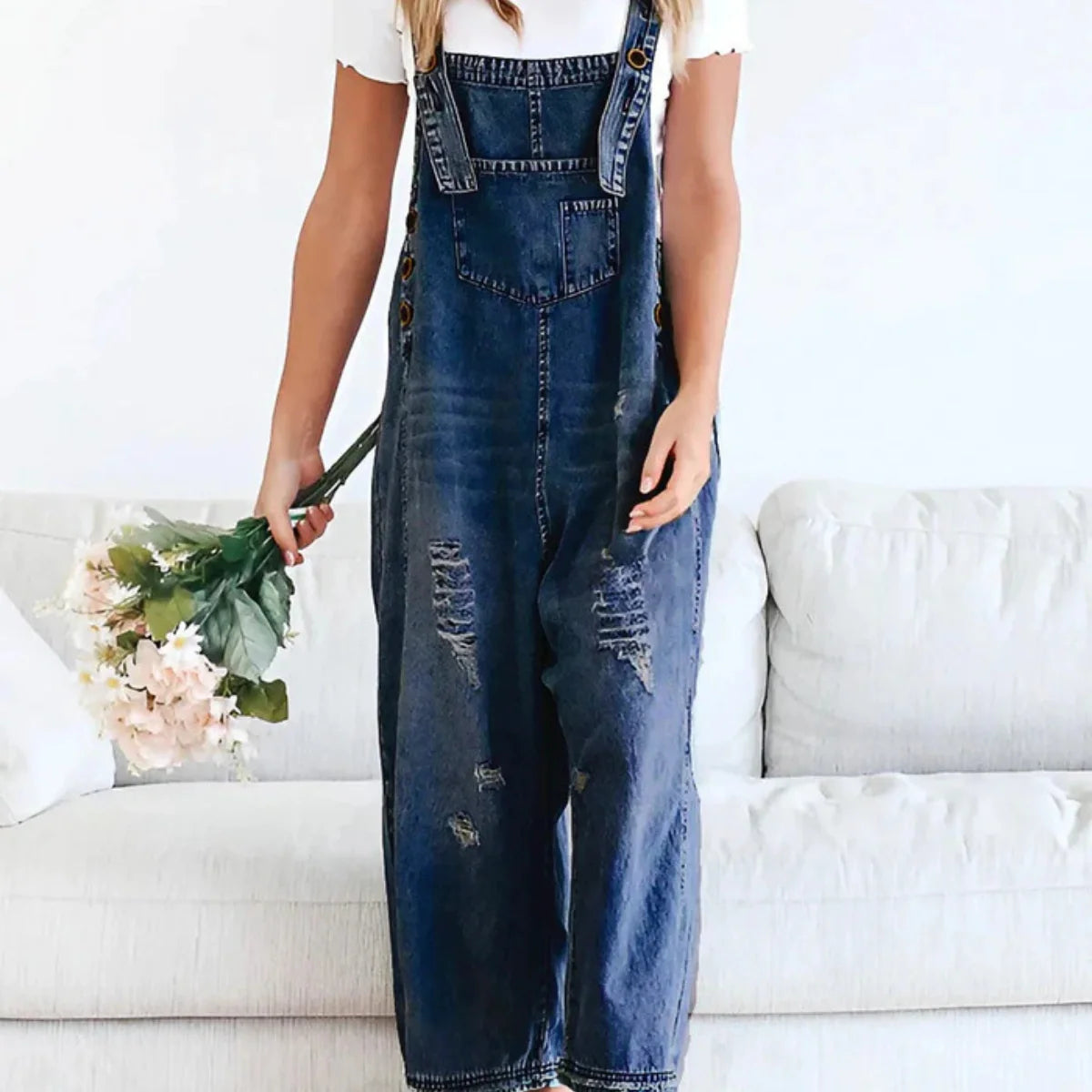 Jetta Salopette en denim décontractée à effet usé