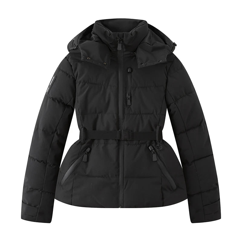 AuraBelt™ – Veste de Ski Matelassée Ceinturée Chaude, Coupe-Vent & Élégante