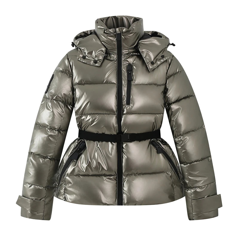 AuraBelt™ – Veste de Ski Matelassée Ceinturée Chaude, Coupe-Vent & Élégante