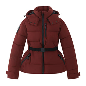 AuraBelt™ – Veste de Ski Matelassée Ceinturée Chaude, Coupe-Vent & Élégante