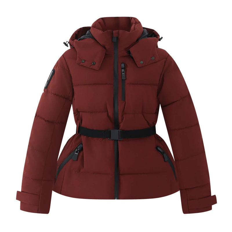 AuraBelt™ – Veste de Ski Matelassée Ceinturée Chaude, Coupe-Vent & Élégante