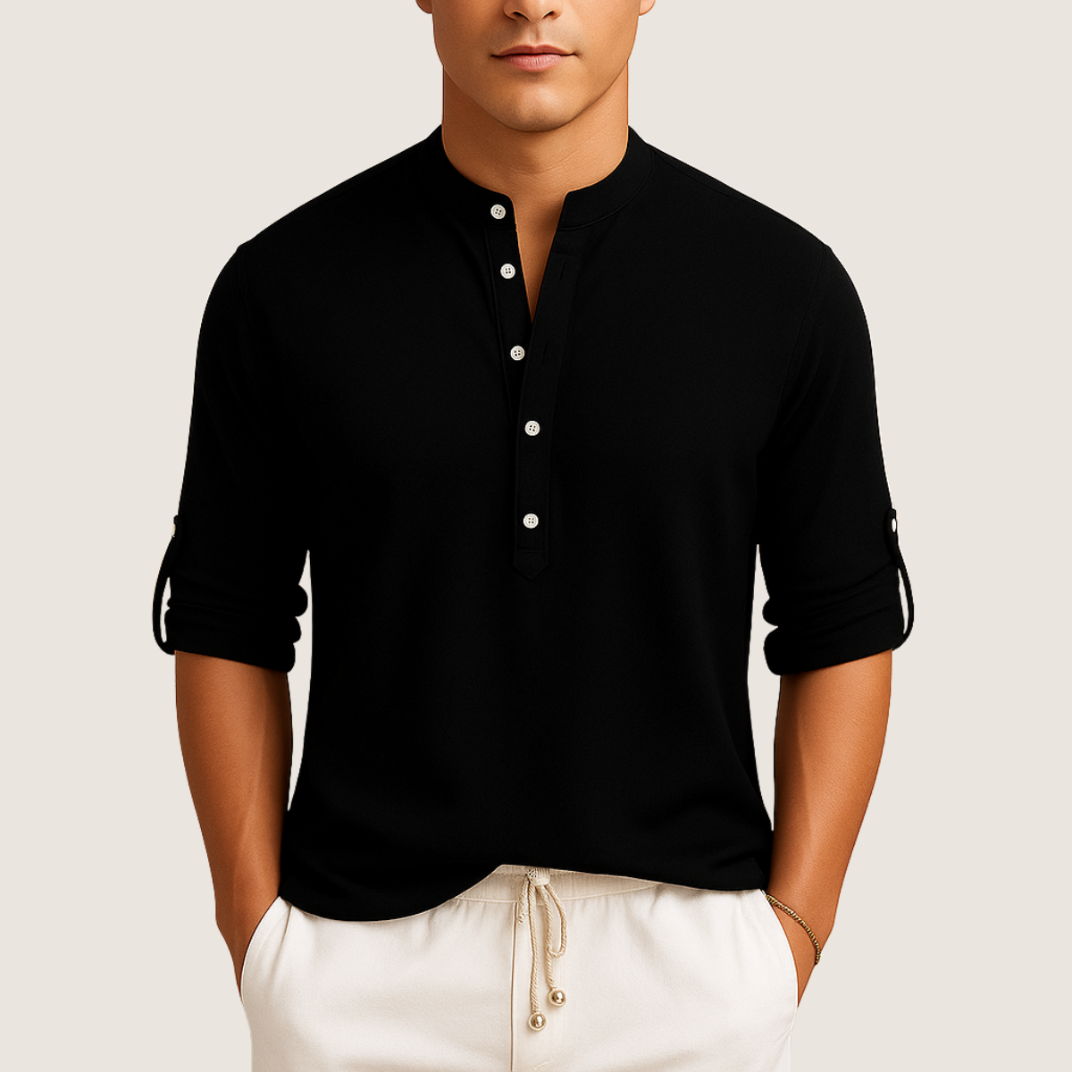 Jetta Chemise Coton – Élégance Décontractée à Col Montant, Manches Longues