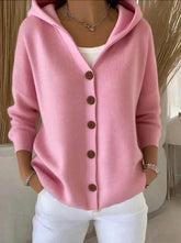 Gilet à Capuche Femme en Maille Boutonné