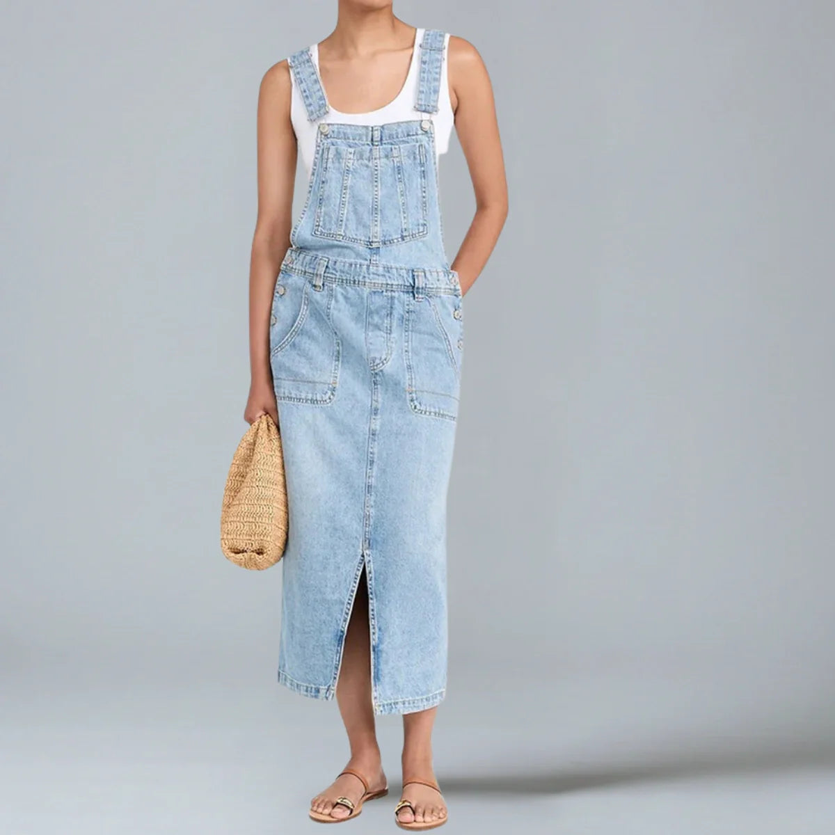 Jetta Robe chasuble en denim à fente avant
