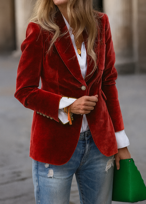 Blazer Velours Femme Boutons Dorés Tenue de Fête