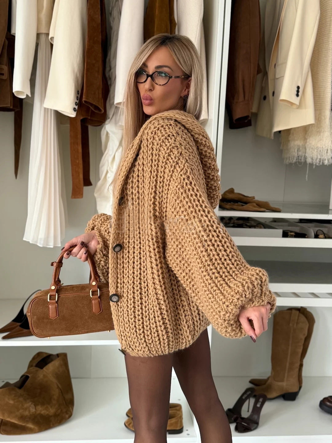 Gilet en Grosse Maille Femme à Boutons