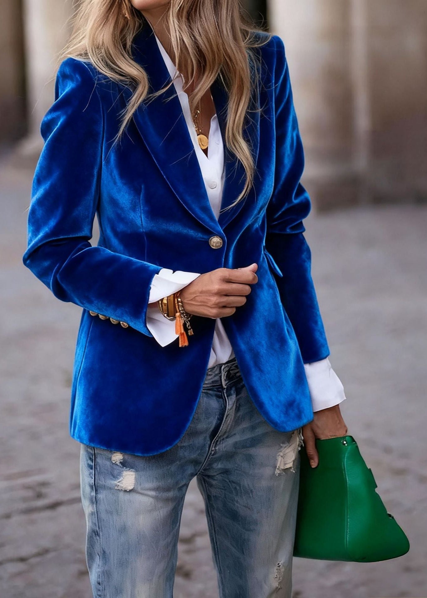 Blazer Velours Femme Boutons Dorés Tenue de Fête
