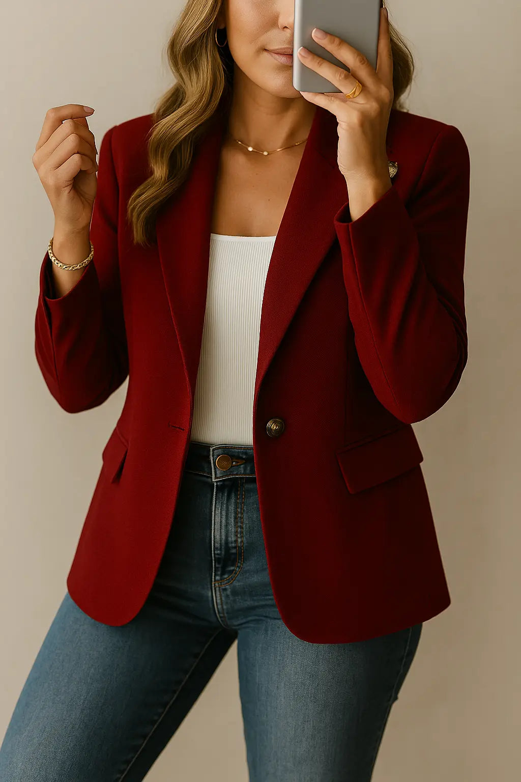 Blazer Ajusté Femme Un Bouton Poches à Rabat