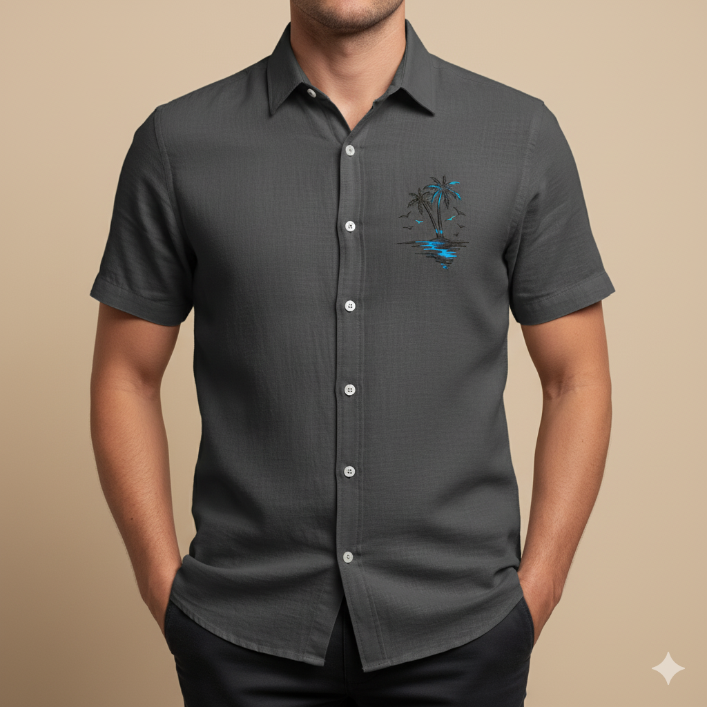Jetta Chemise d’Été en Lin – Style Plage à Motifs Exotiques