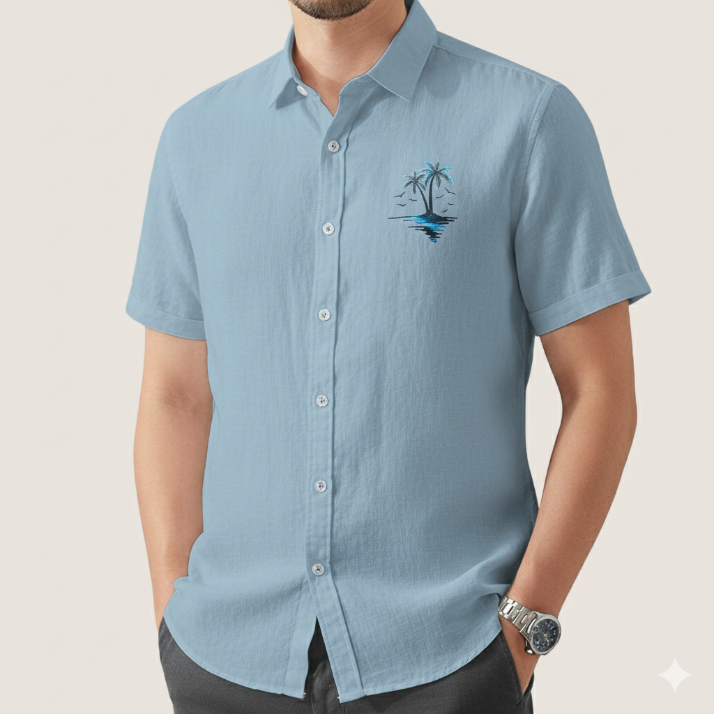 Jetta Chemise d’Été en Lin – Style Plage à Motifs Exotiques