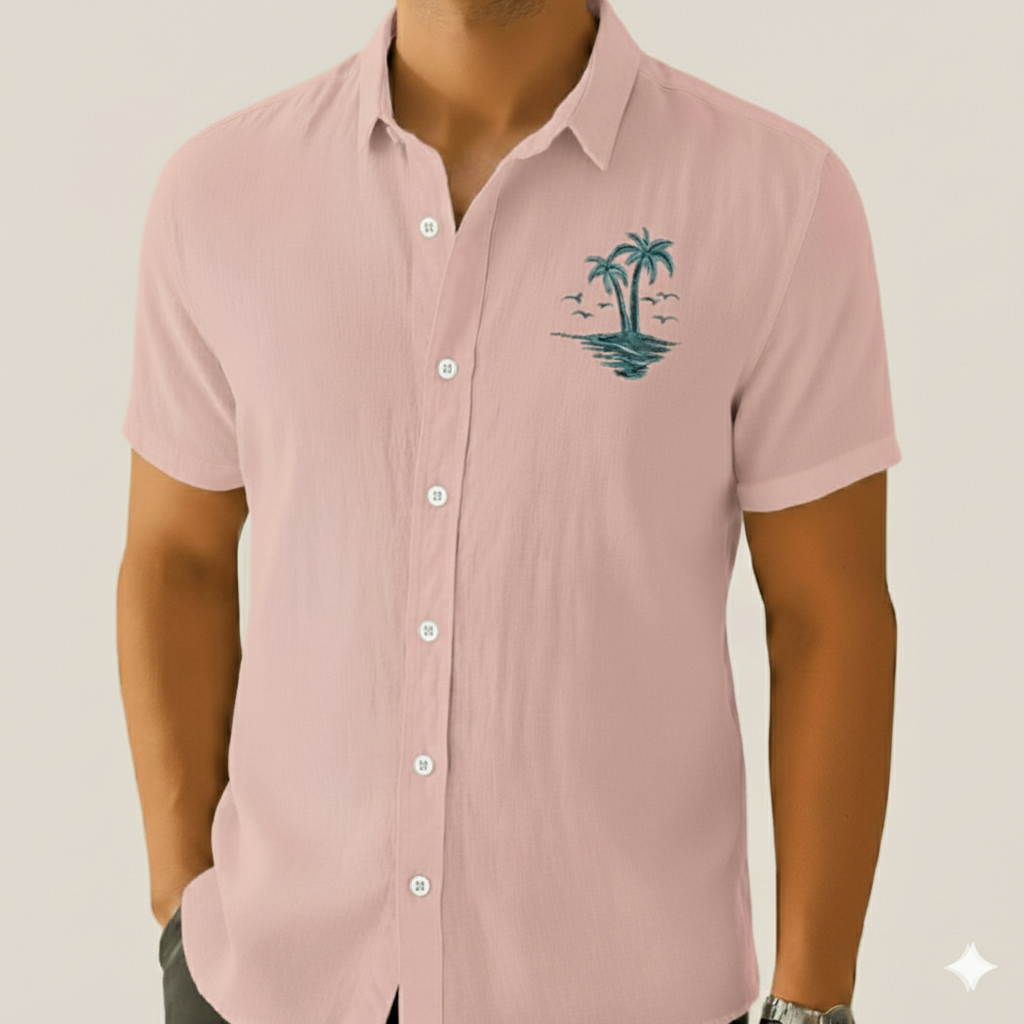 Jetta Chemise d’Été en Lin – Style Plage à Motifs Exotiques