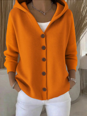 Gilet à Capuche Femme en Maille Boutonné