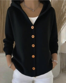 Gilet à Capuche Femme en Maille Boutonné
