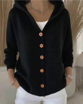 Gilet à Capuche Femme en Maille Boutonné