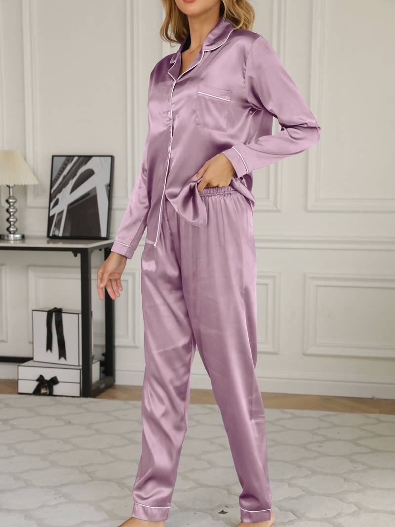 Pyjama Satin Femme Chemise et Pantalon Idée Cadeau