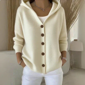 Gilet à Capuche Femme en Maille Boutonné