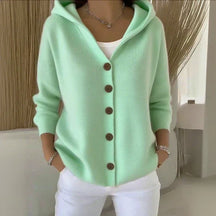 Gilet à Capuche Femme en Maille Boutonné