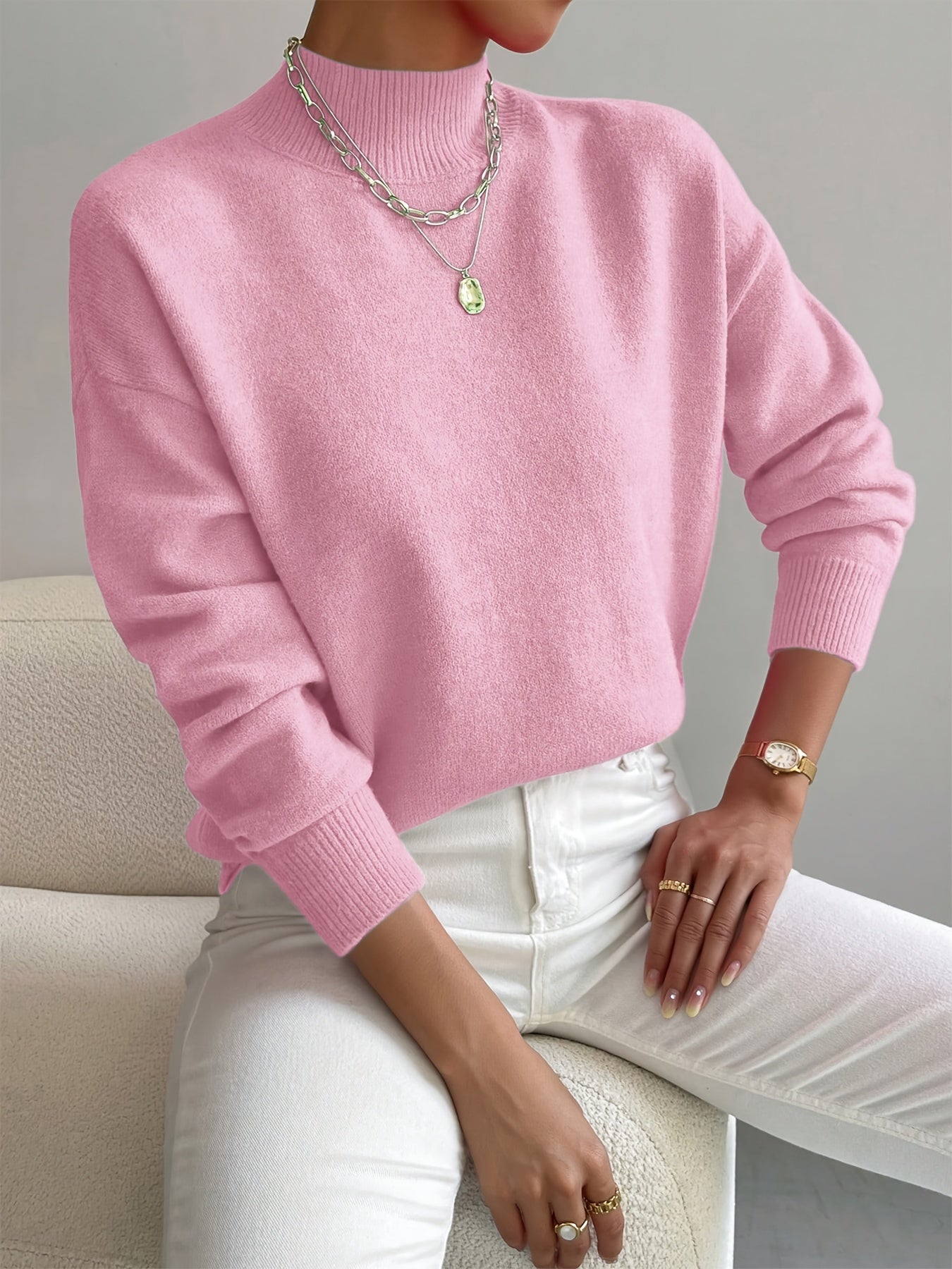 Pull Col Montant Femme Maille Fine Manches Longues