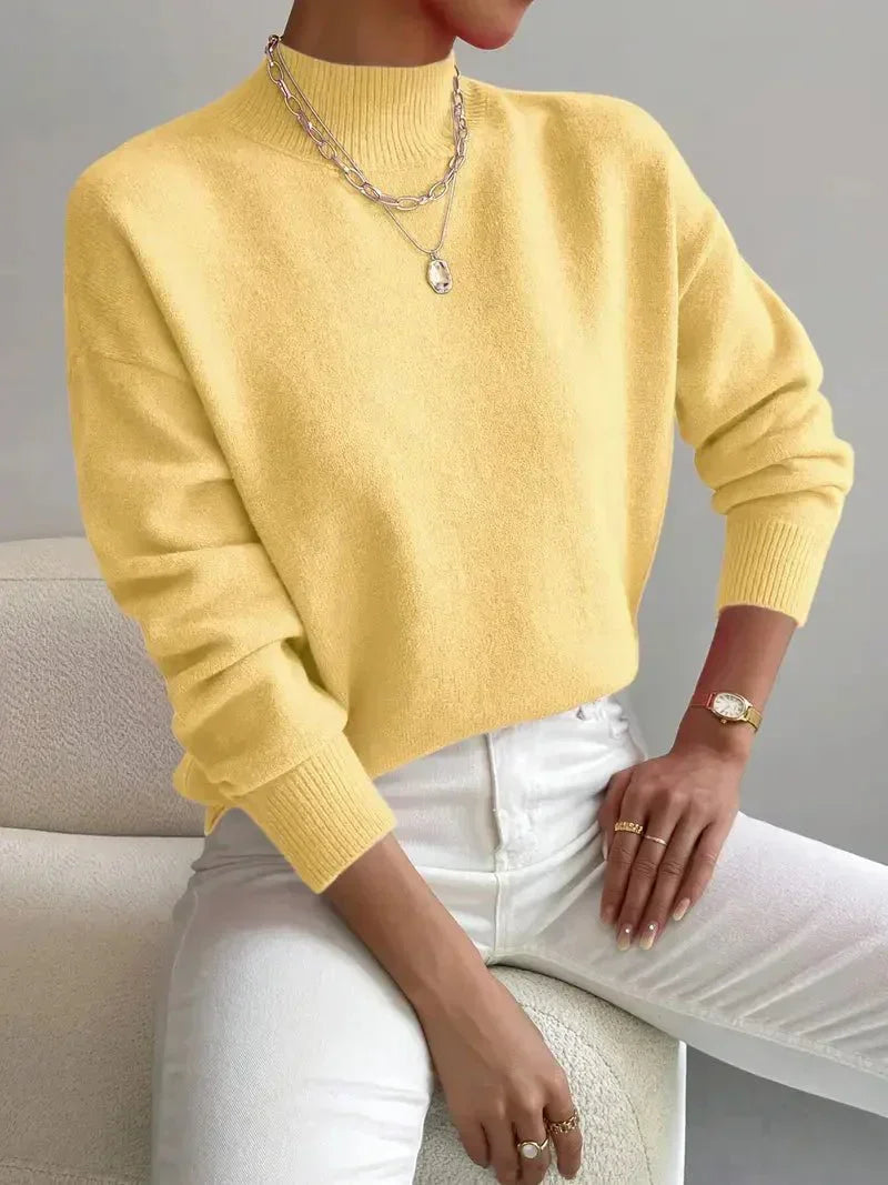 Pull Col Montant Femme Maille Fine Manches Longues