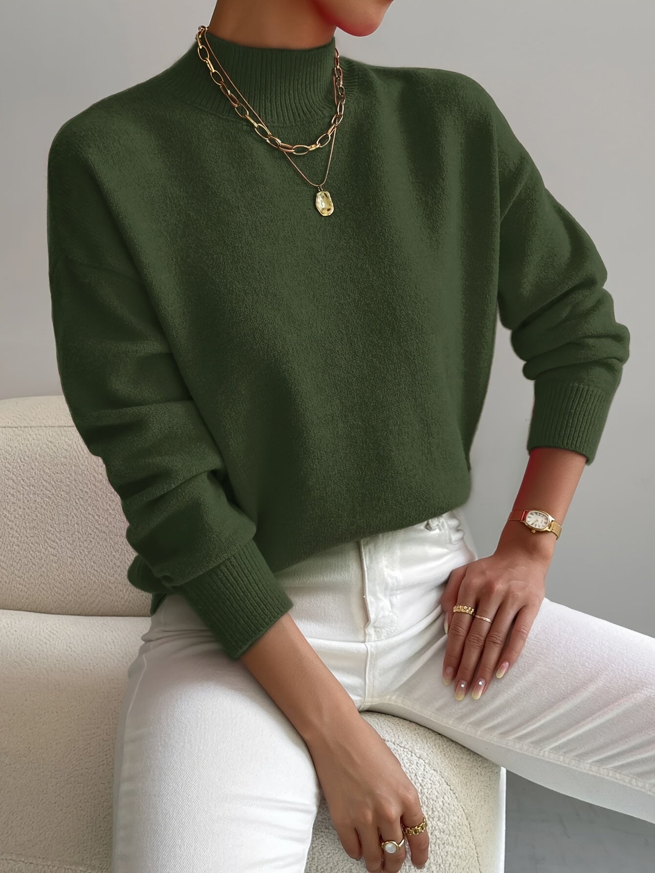 Pull Col Montant Femme Maille Fine Manches Longues